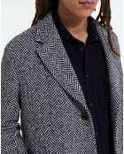 Manteau long 100% Laine Chevron avec poches noir/blanc